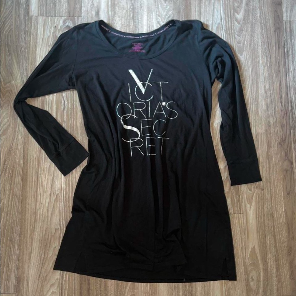 Victoria's Secret Black Graphic Long Sleeve sleep Top/Dress